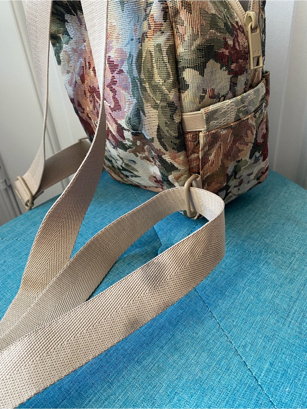 BEIS Floral Mini Backpack in Beige, Green & Pink - Picture 6 of 6